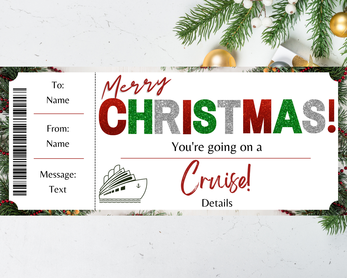 Christmas Cruise Boarding Ticket Template