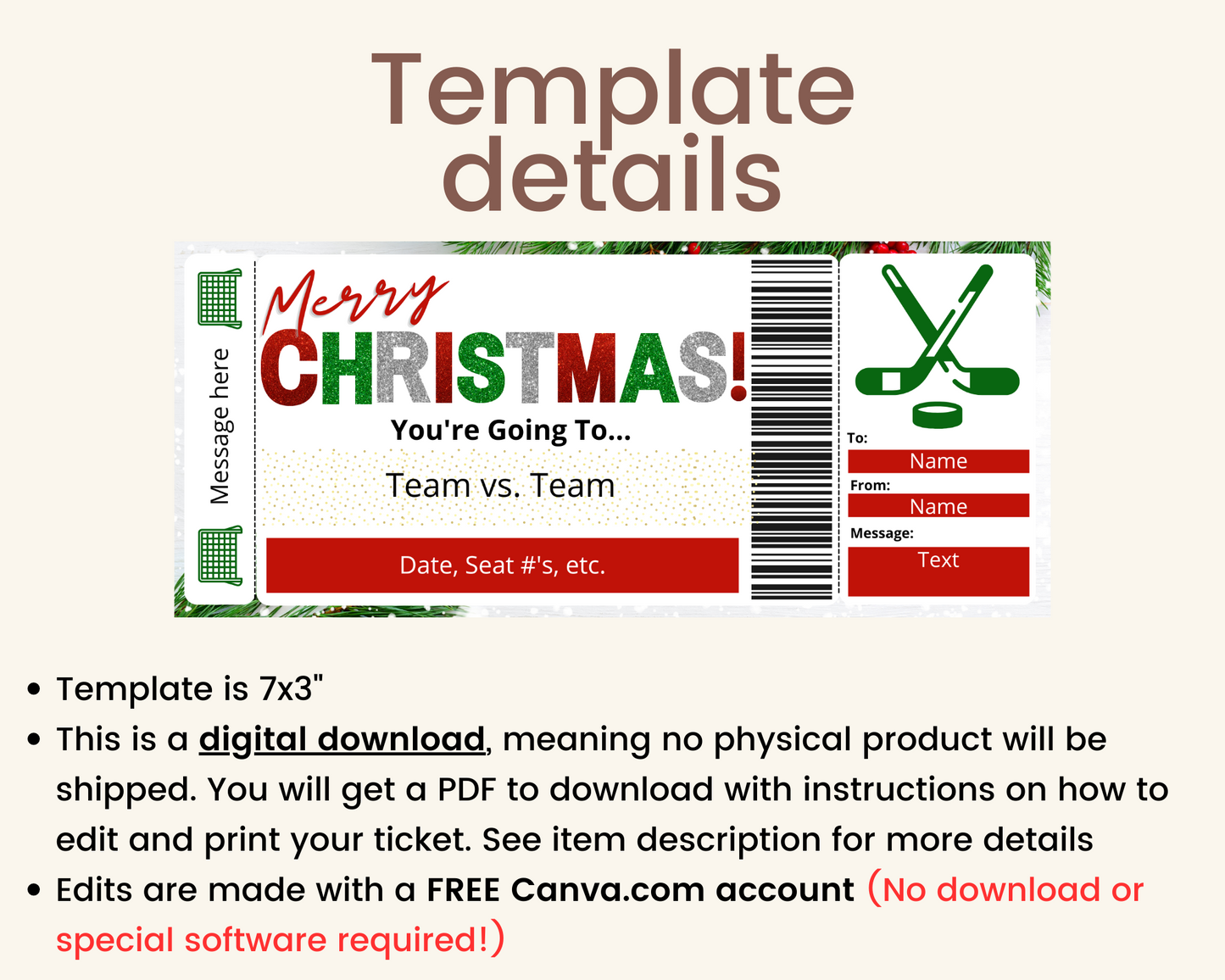 Christmas Hockey Game Gift Certificate