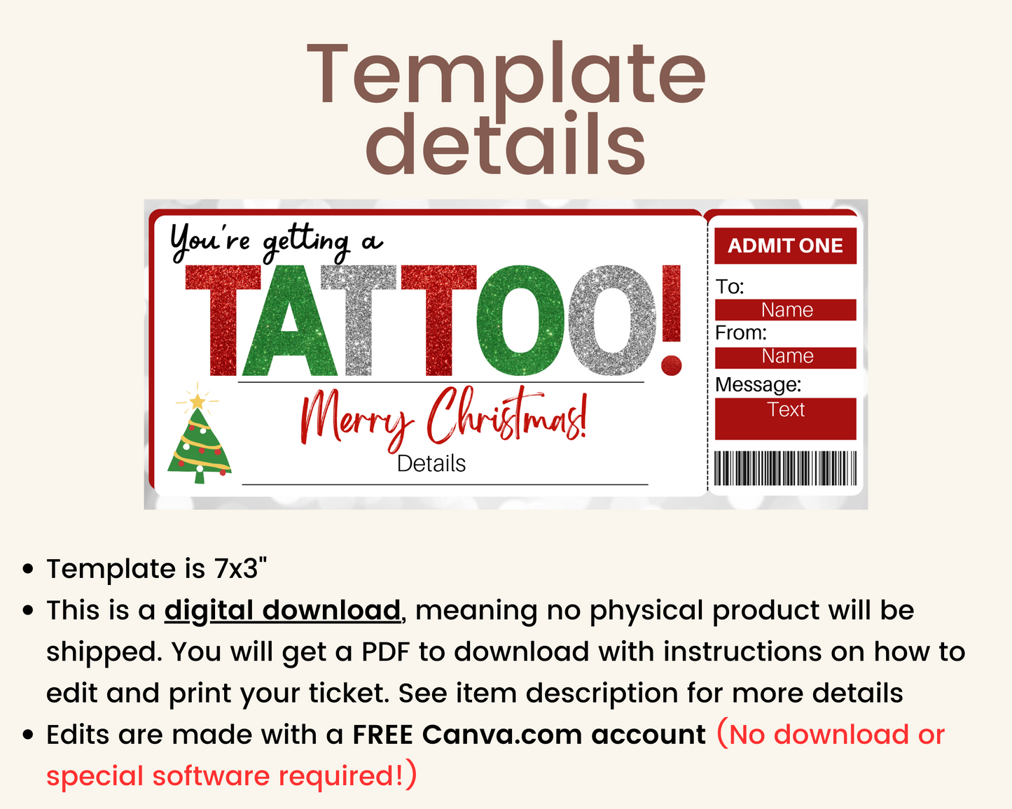 Christmas Tattoo Gift Certificate