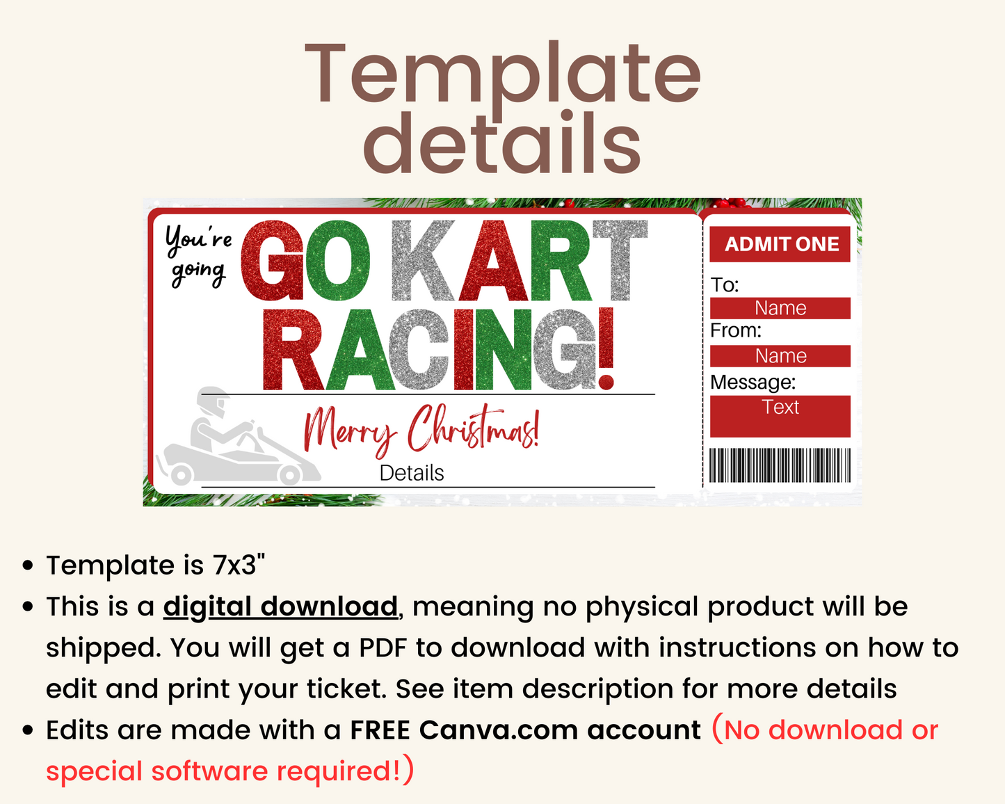 Christmas Go Karting Gift Ticket Template