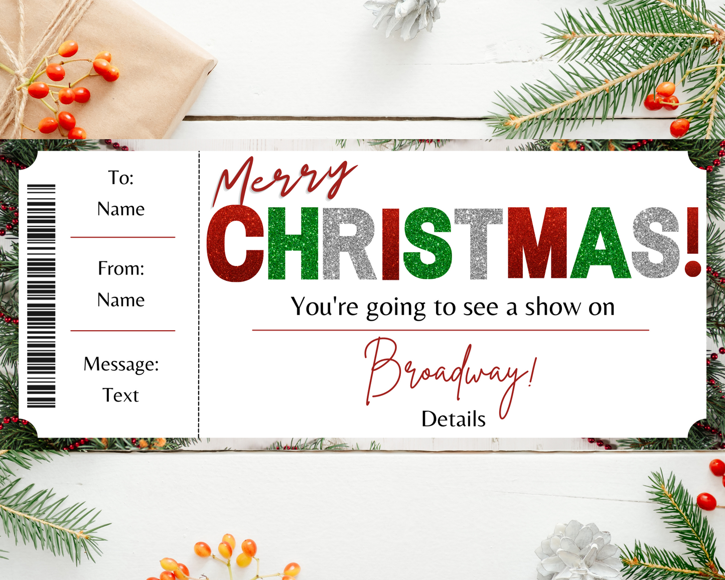 Christmas Broadway Show Gift Certificate Template