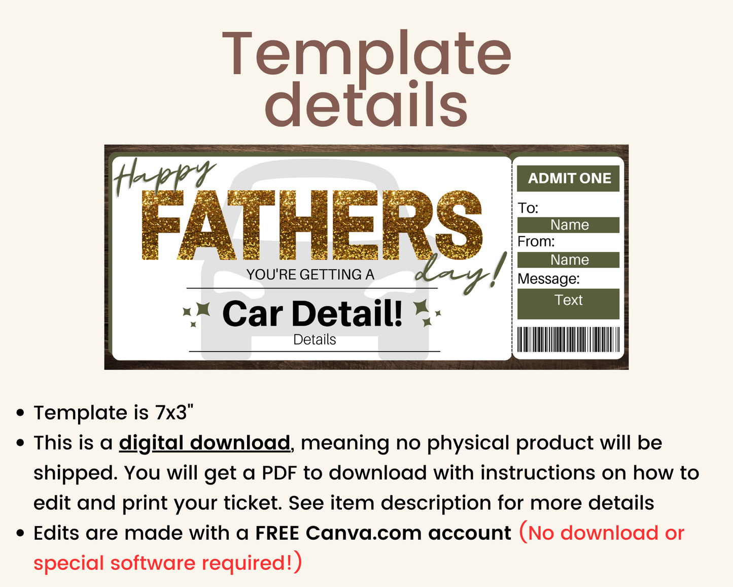 Father's Day Car Detail Gift Certificate Template