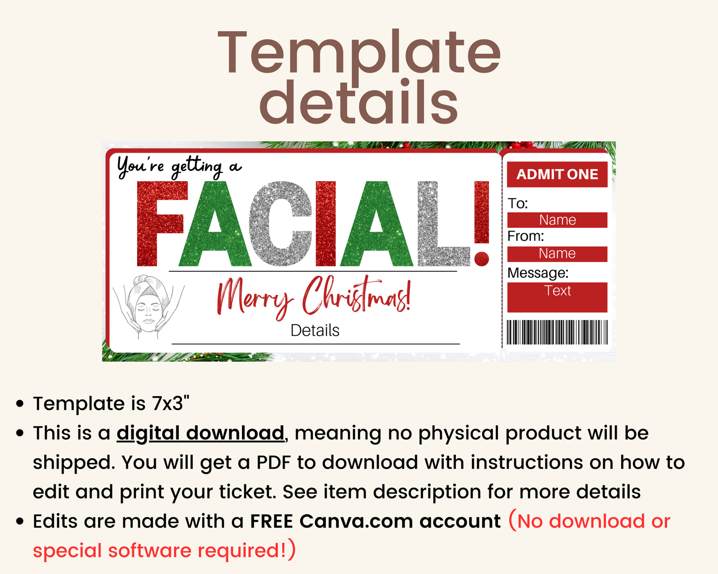 Christmas Facial Gift Ticket
