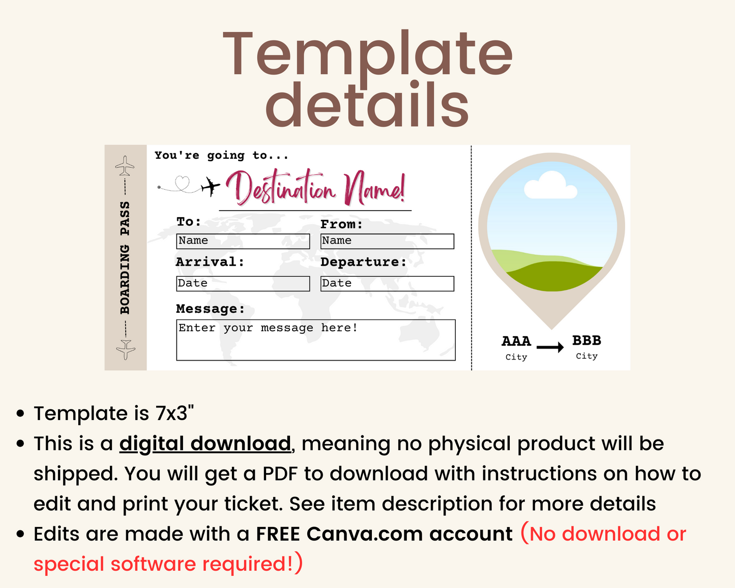 Boarding Pass Template: Surprise Flight Gift