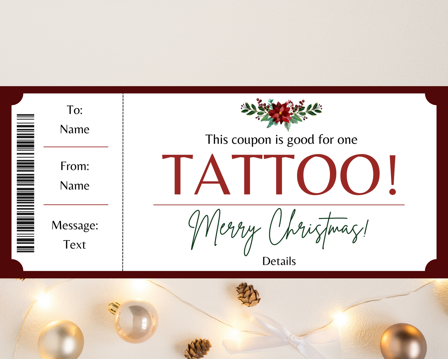 Merry Christmas Tattoo Gift Ticket Template