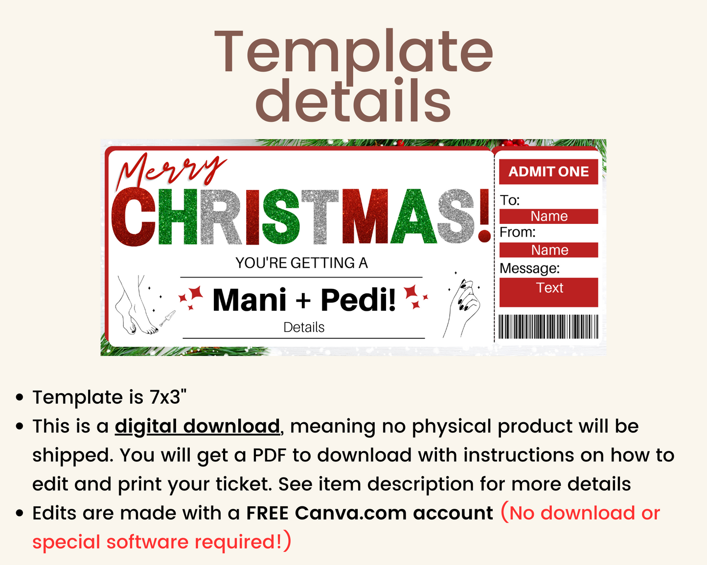 Christmas Mani Pedi Gift Card Template