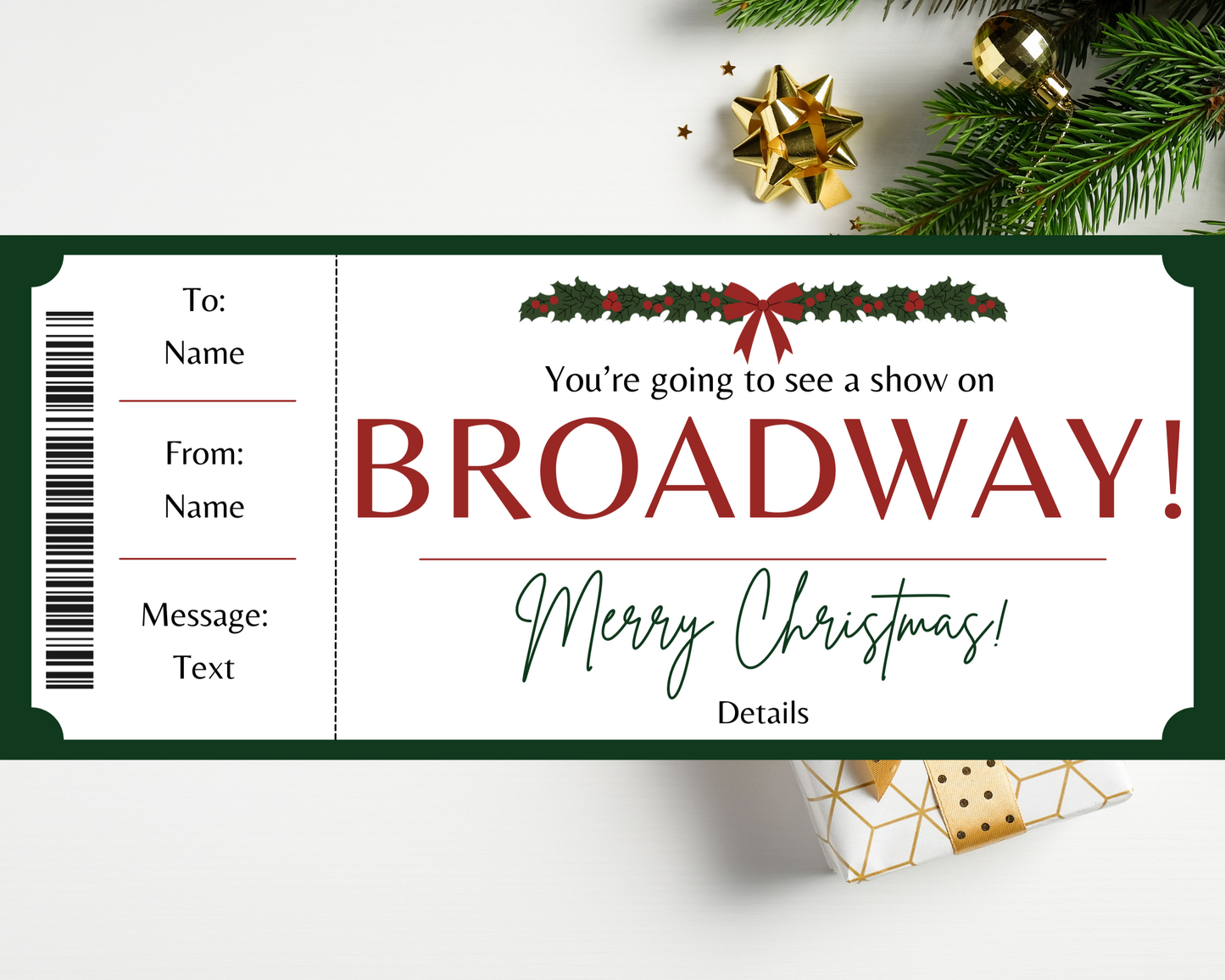 Christmas Broadway Show Gift Ticket Template