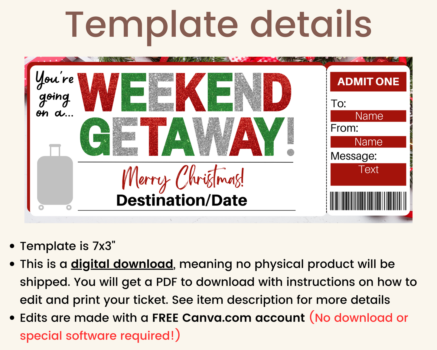 Christmas Weekend Getaway Ticket Template