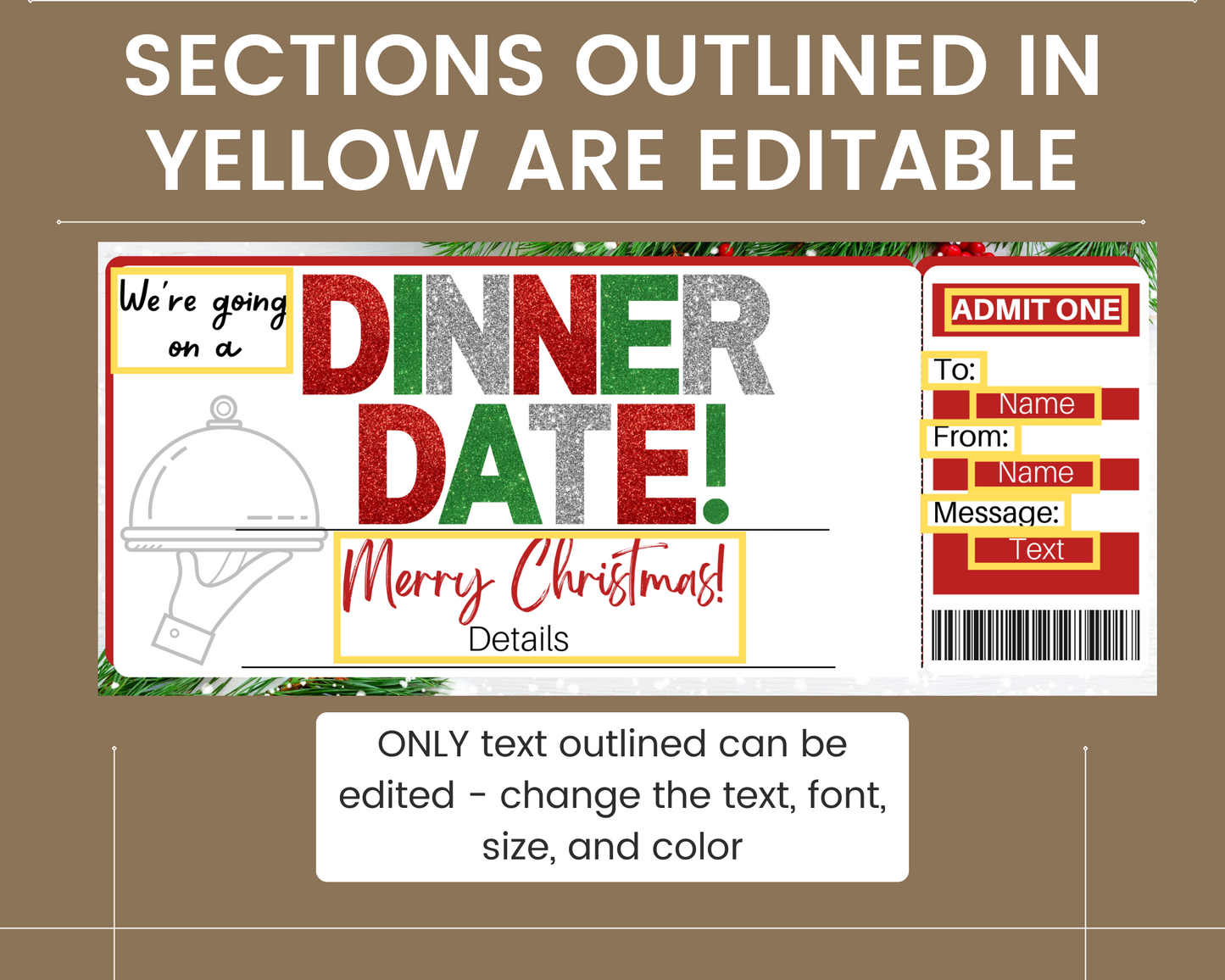 Christmas Dinner Date Gift Ticket Template
