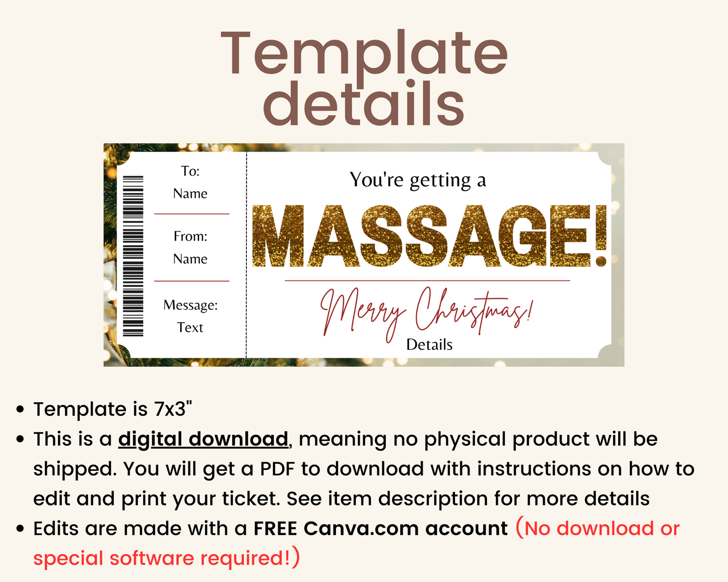 Printable Christmas Massage Gift Certificate Template