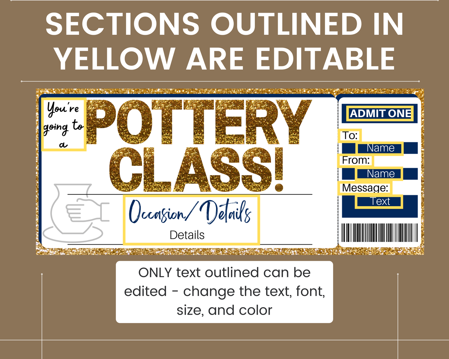 Pottery Class Gift Ticket Template