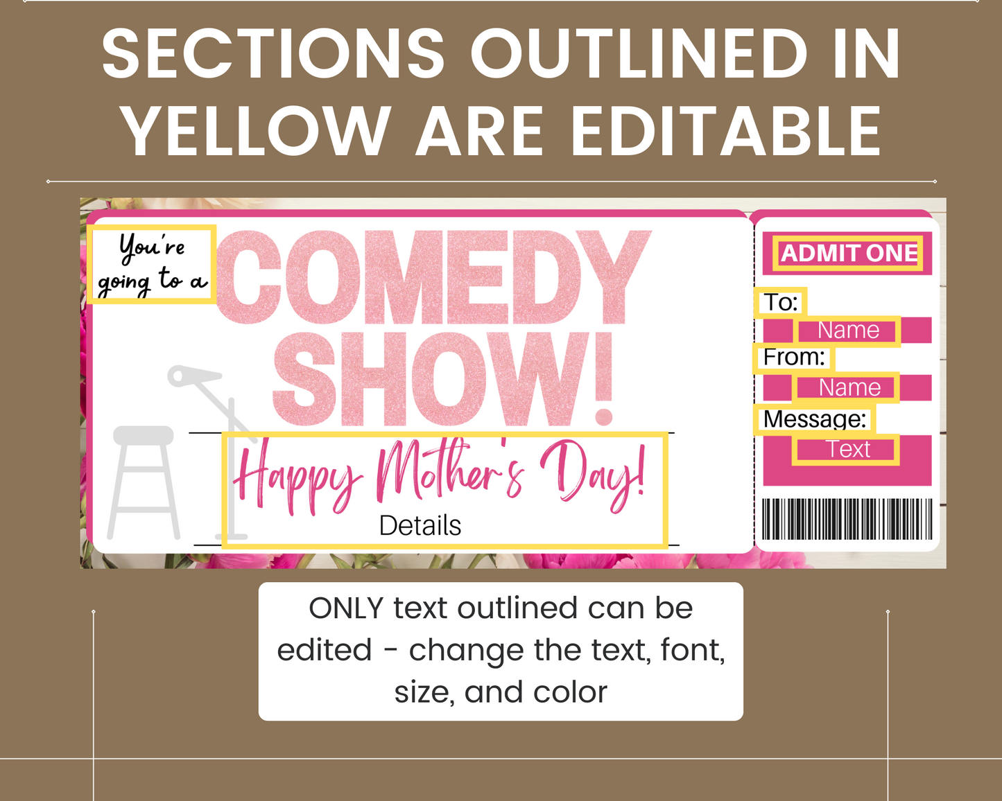 Mother's Day Comedy Show Ticket Gift Template