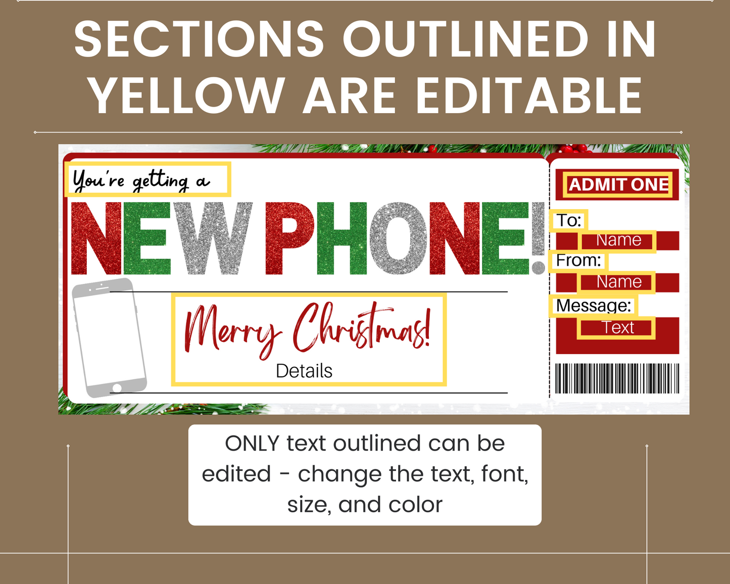 Christmas New Phone Gift Ticket Template