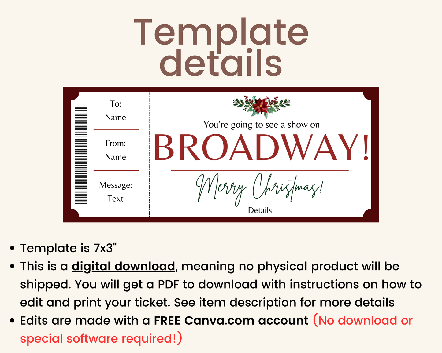Christmas Broadway Show Gift Certificate Template