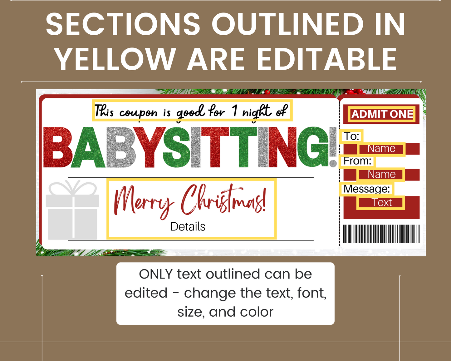 Christmas Babysitting Gift Ticket