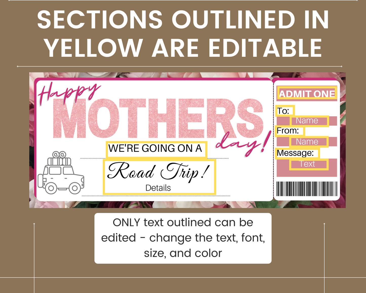 Mother's Day Road Trip Ticket Template
