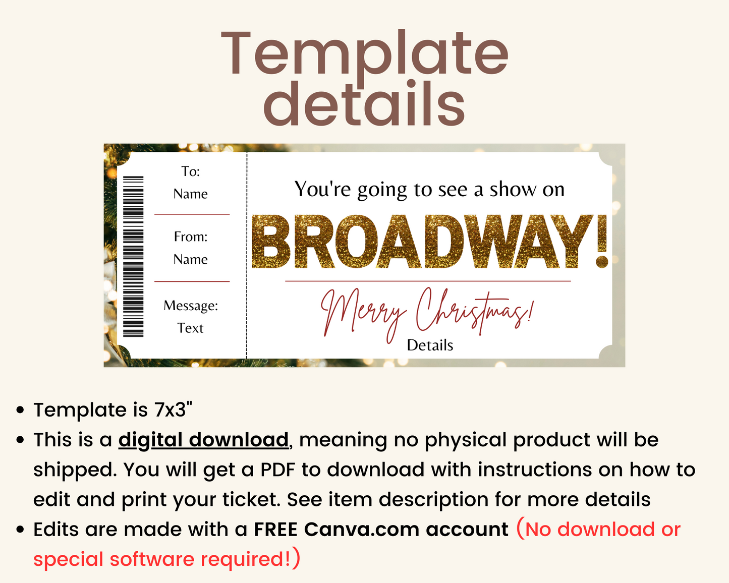 Merry Christmas Broadway Show Gift Certificate Template