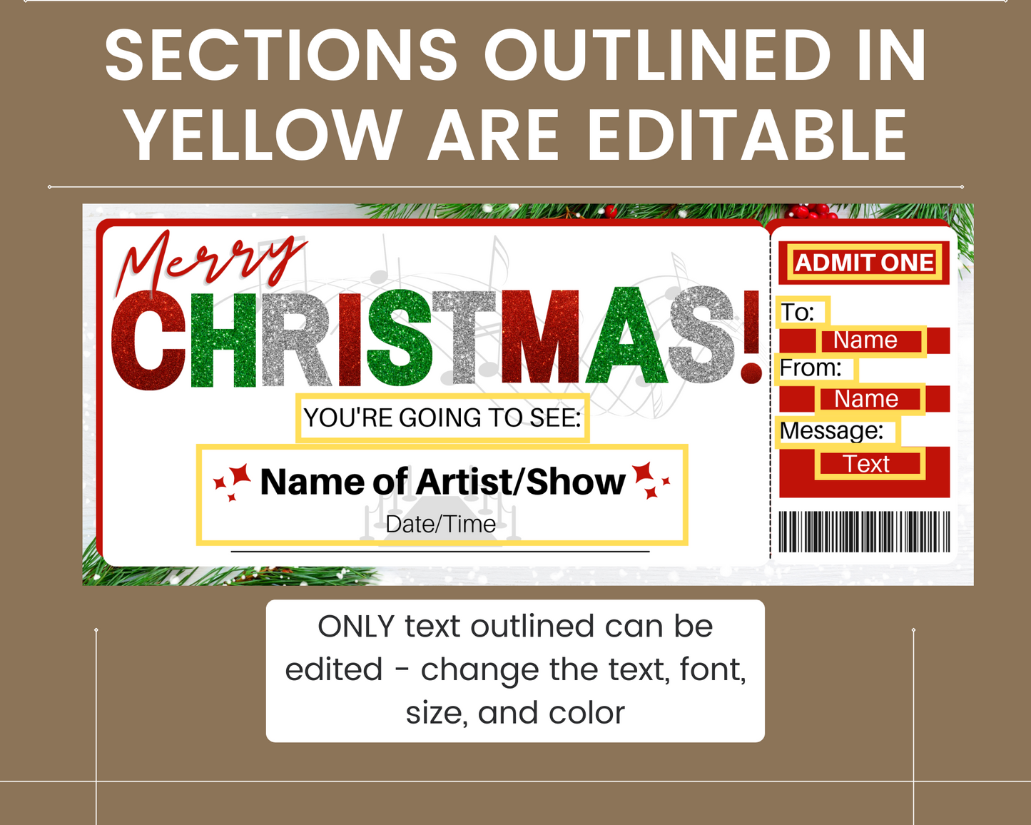 Christmas Concert Ticket: Printable Show/Event Ticket