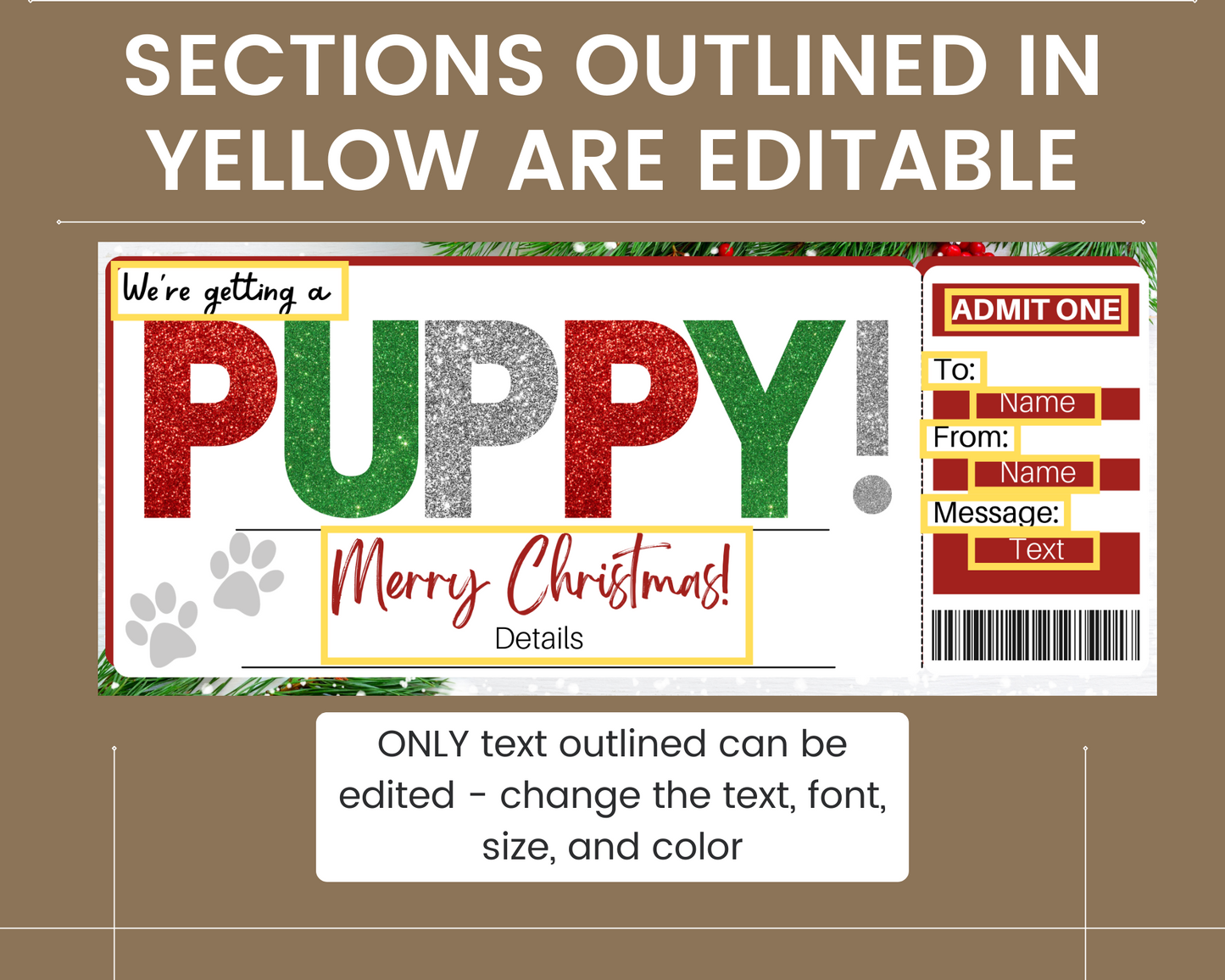 Christmas New Puppy Gift Certificate Template