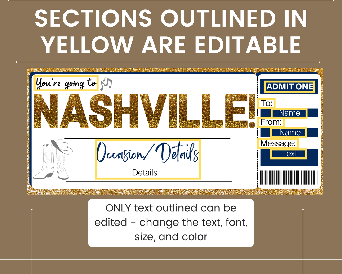 Nashville Boarding Pass Gift Template