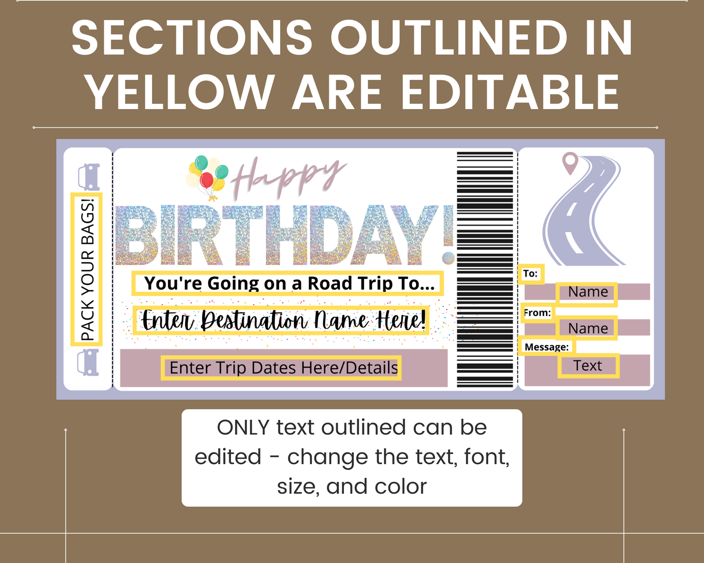 Happy Birthday Road Trip Boarding Ticket