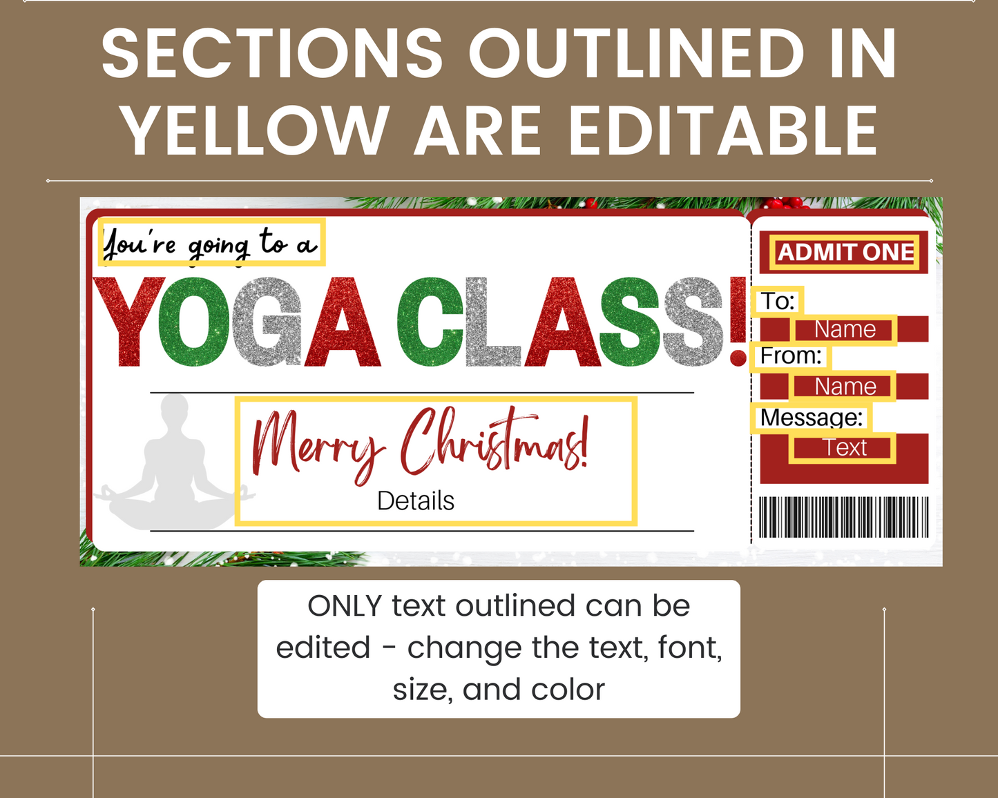 Christmas Yoga Class Gift Ticket Template