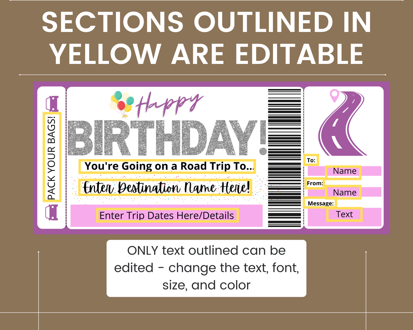 Surprise Birthday Road Trip Ticket
