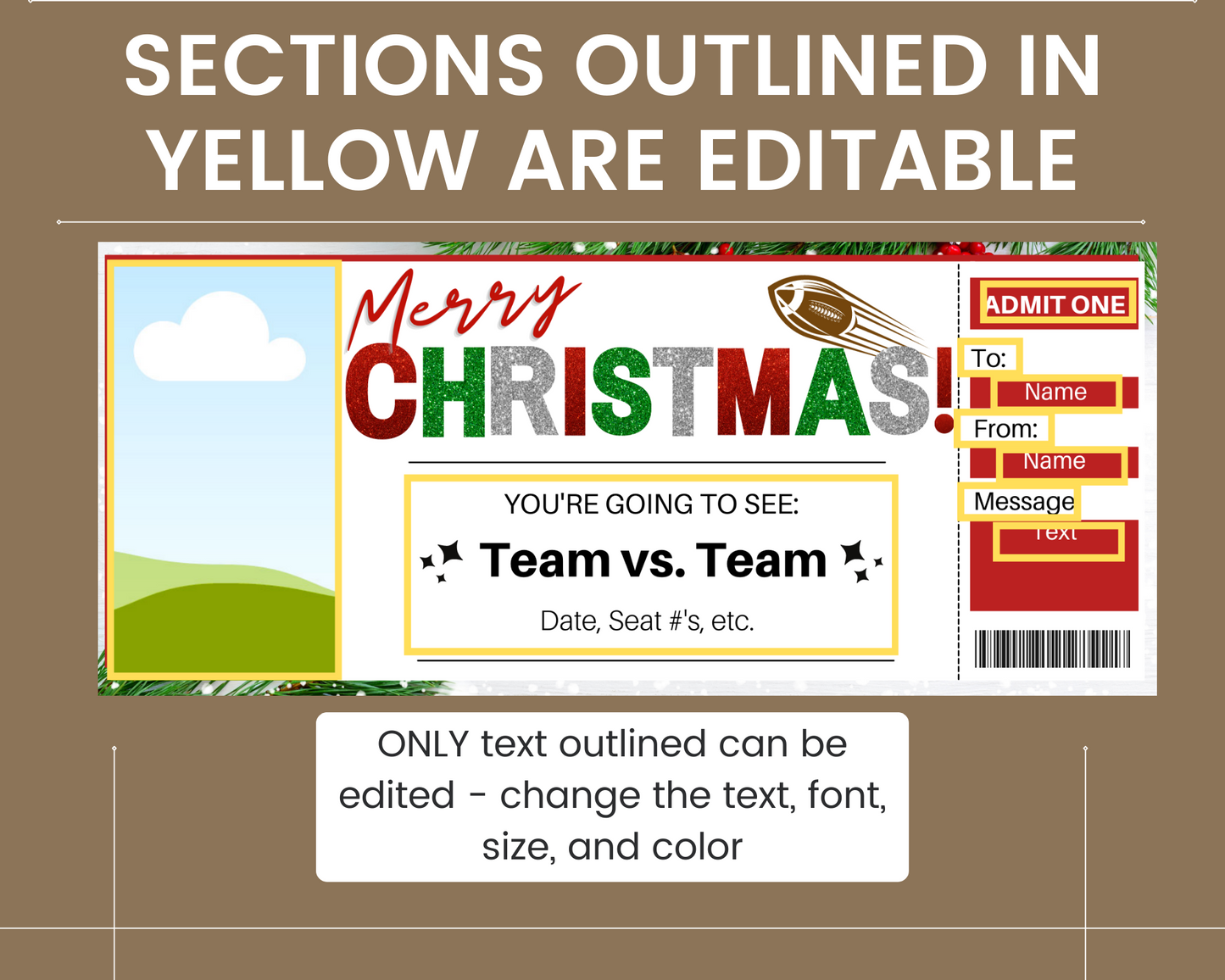 Christmas Football Game Gift Ticket