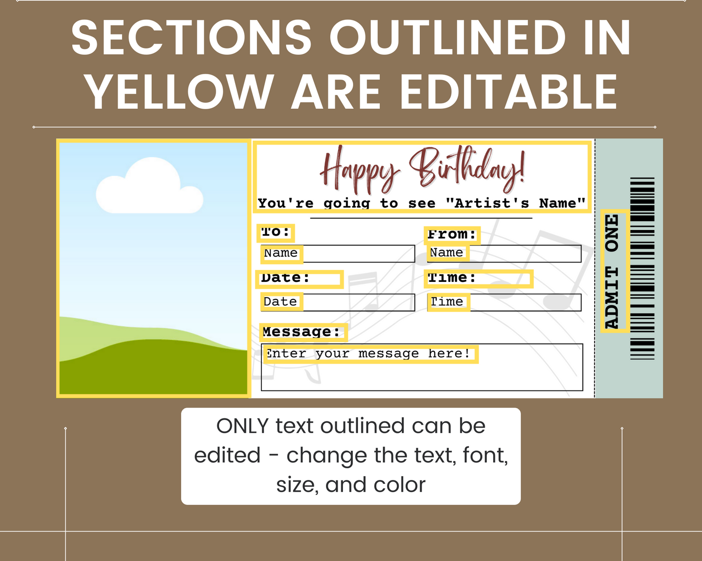 Happy Birthday Concert Ticket Template: Add your own picture!
