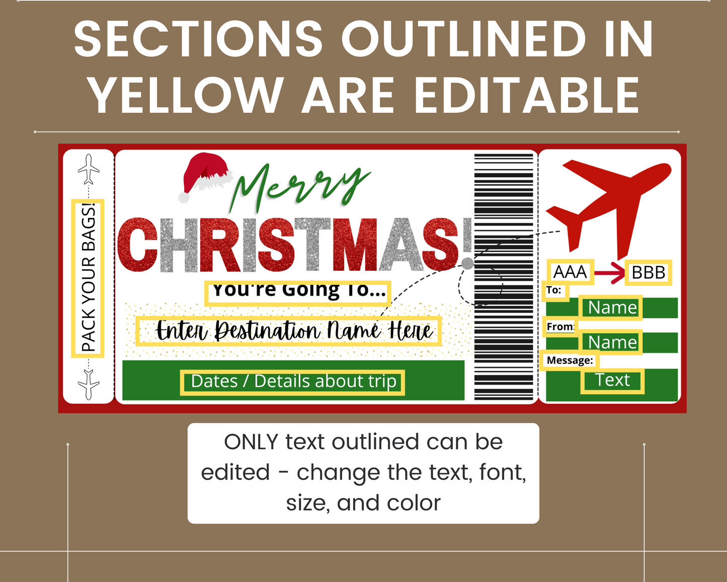 Merry Christmas Flight Ticket Template
