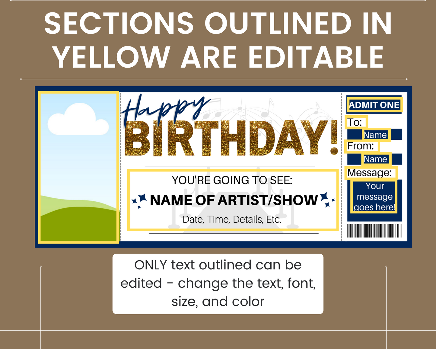 Birthday Concert Ticket: Add your own Picture!