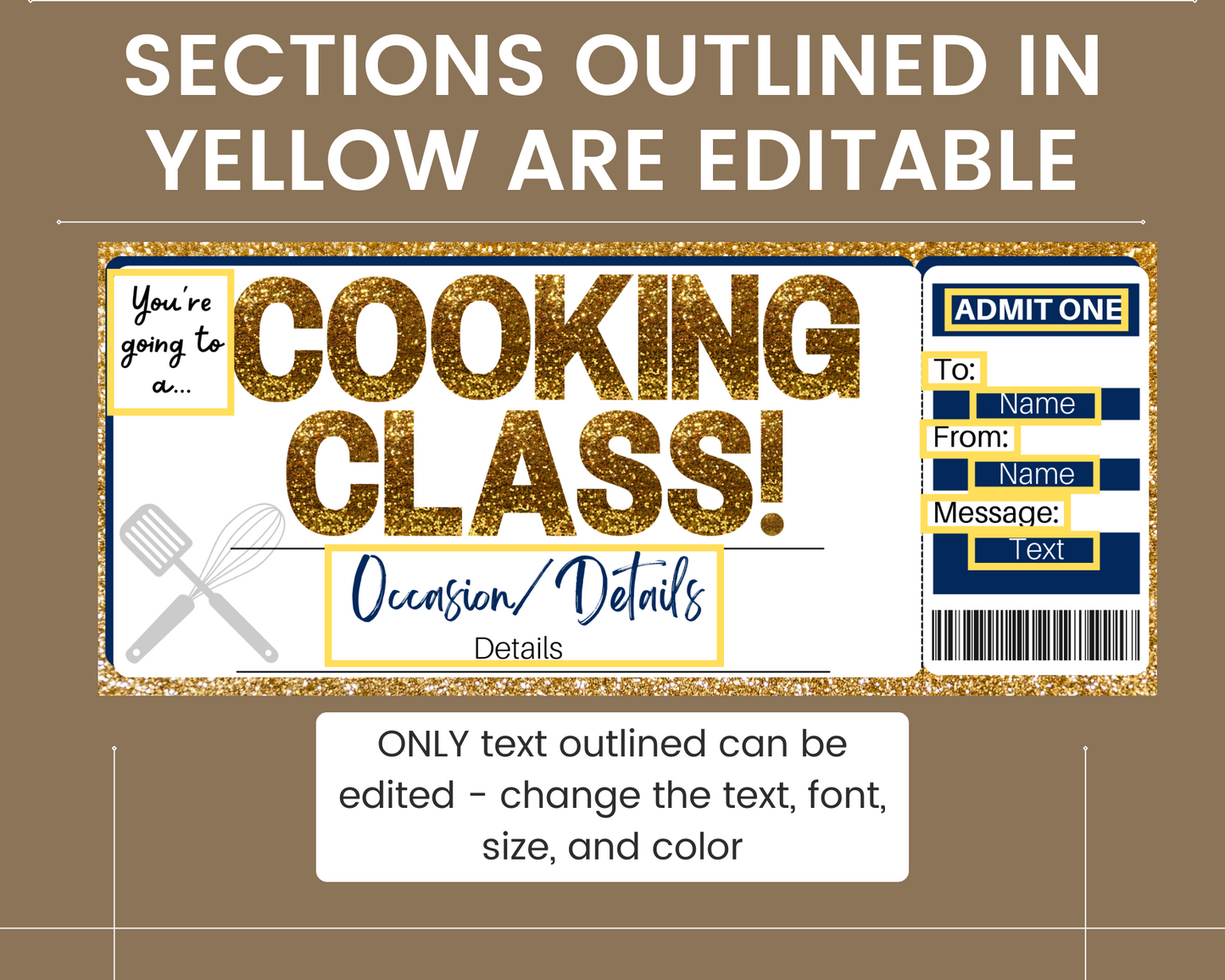 Cooking Class Gift Ticket Template