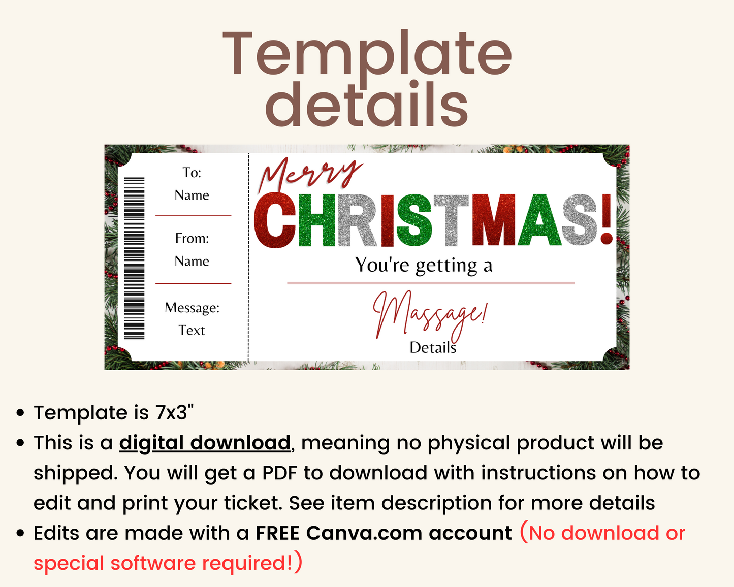 Merry Christmas Massage Gift Certificate