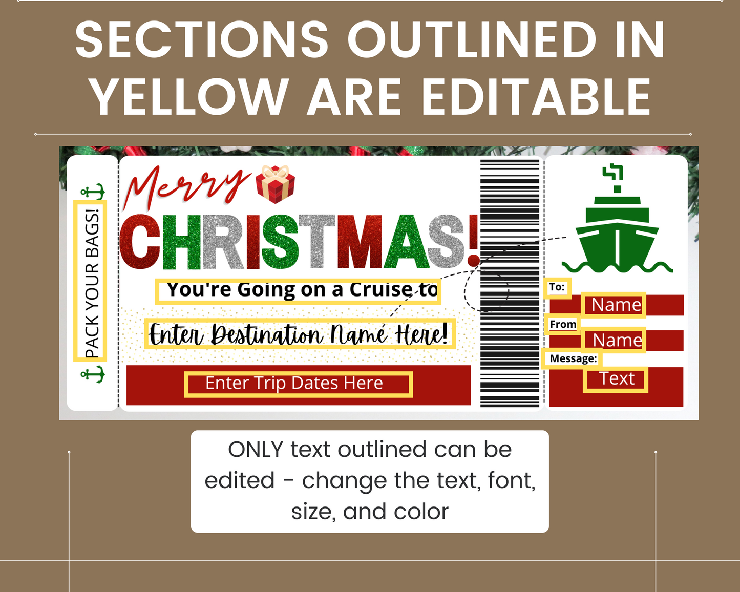 Christmas Cruise Boarding Ticket Template