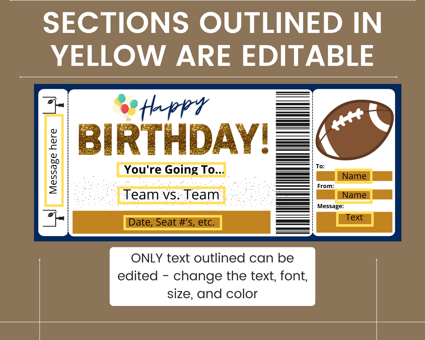 Birthday Football Game Gift Ticket Template