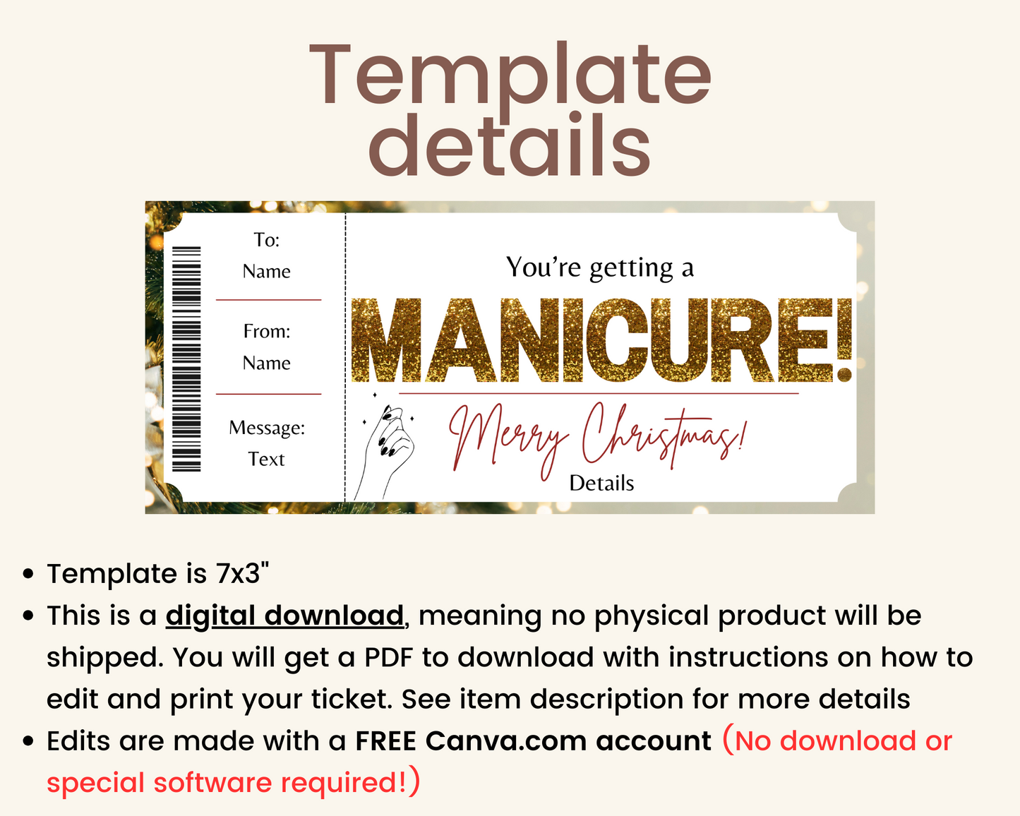 Christmas Manicure Gift Certificate Voucher