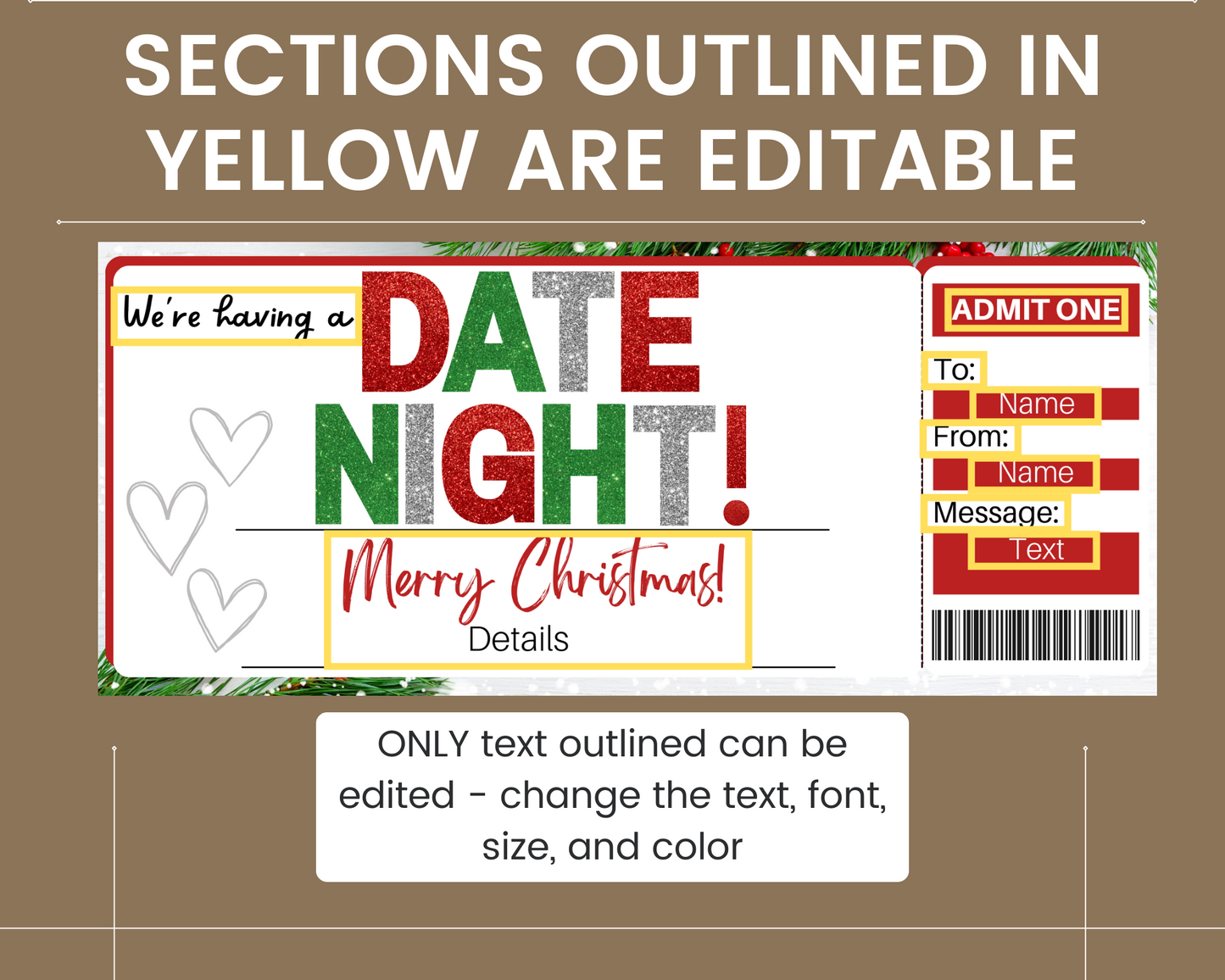 Christmas Date Night Gift Ticket Template