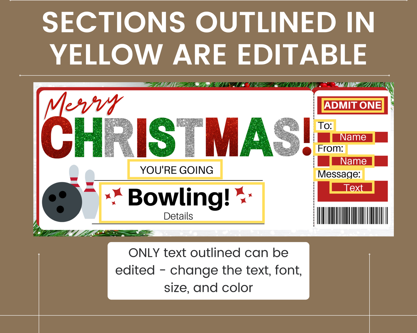 Christmas Bowling Gift Ticket Template