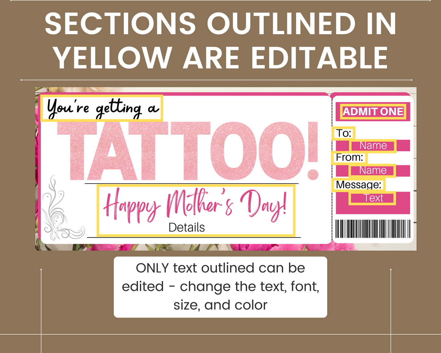 Mother's Day Tattoo Gift Ticket Template
