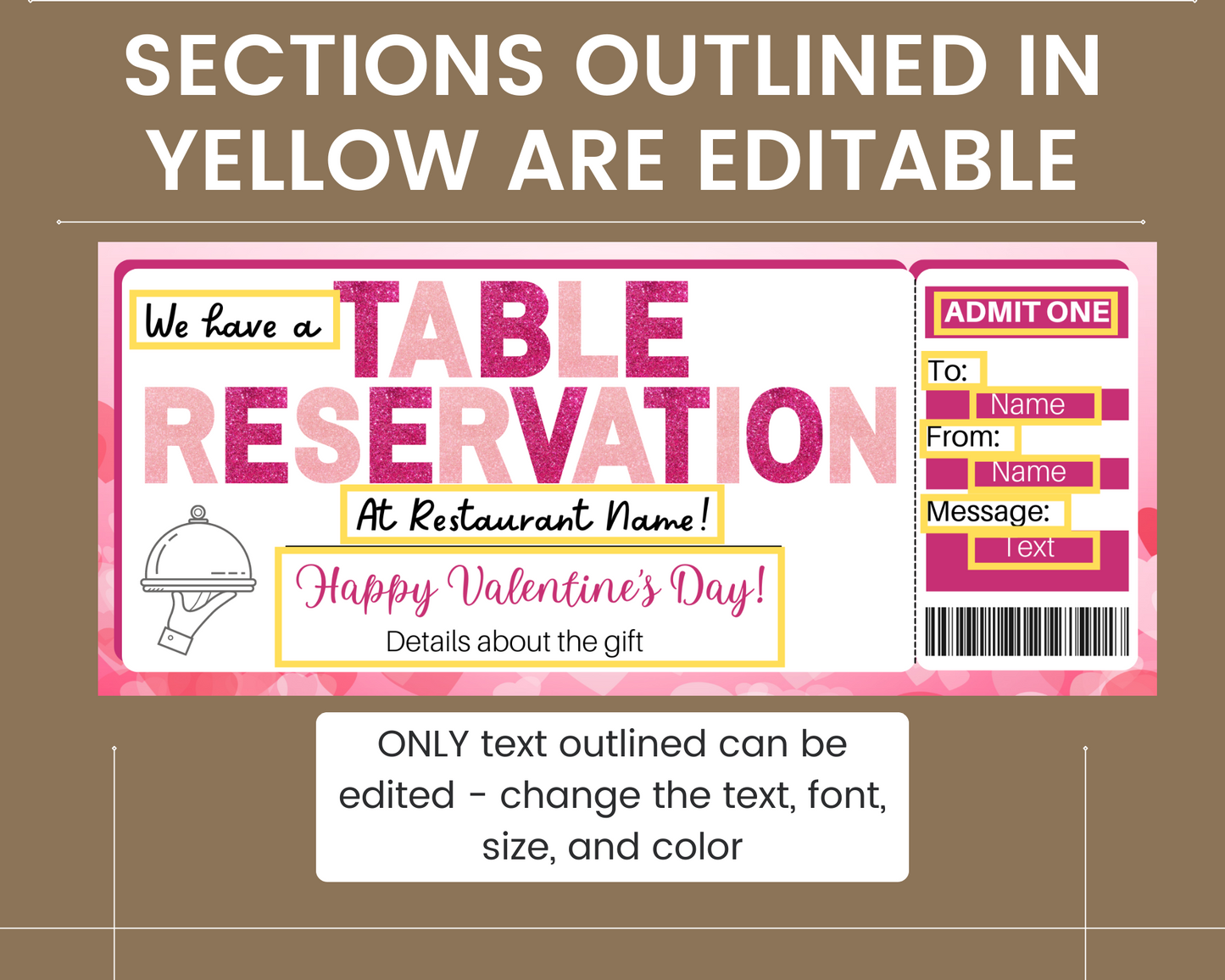 Valentine's Day Table Reservation Gift Ticket Template
