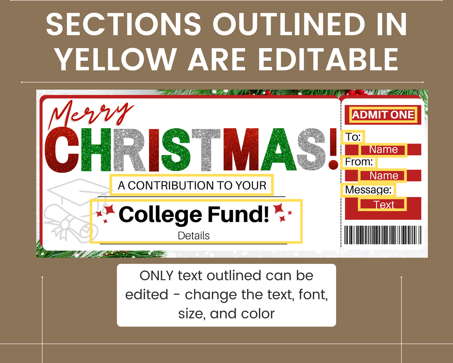 Christmas College Tuition Gift Ticket