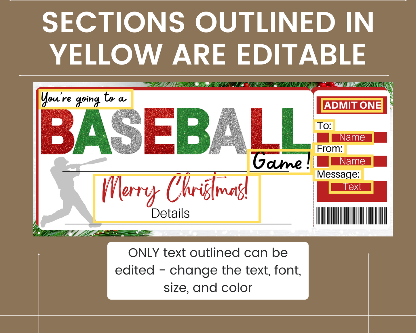 Christmas Baseball Game Gift Ticket