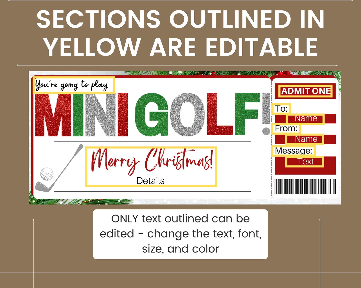 Christmas Mini Golfing Gift Ticket Template