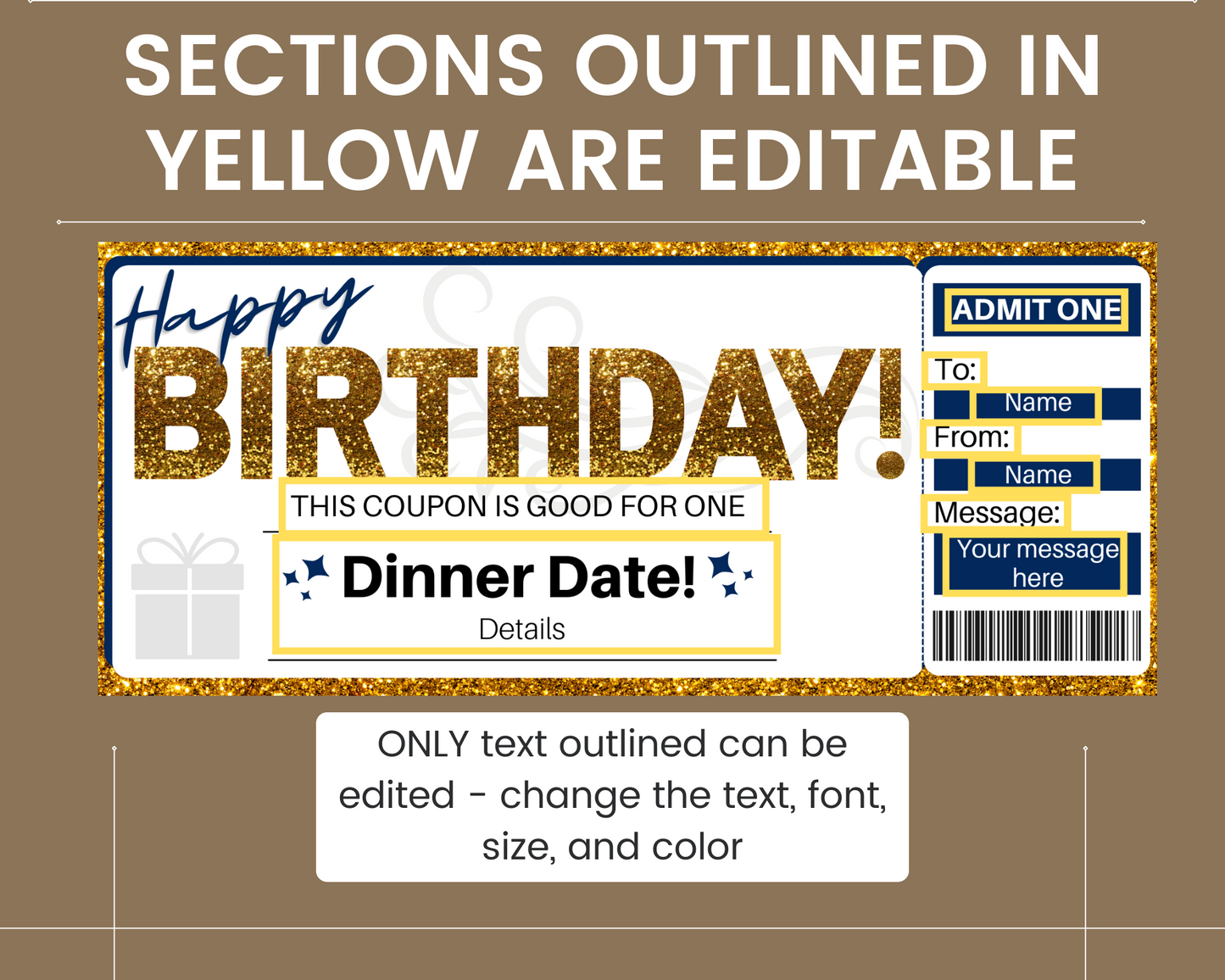 Birthday Dinner Date Gift Ticket Template