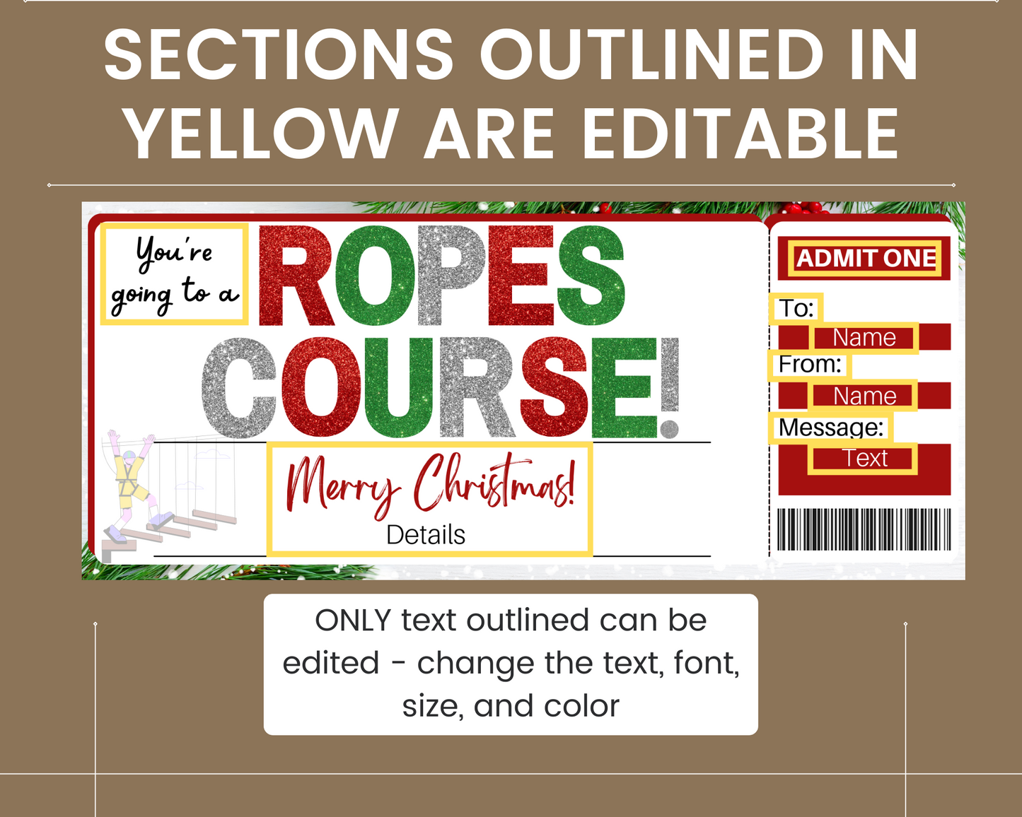 Christmas Ropes Course Gift Ticket Template
