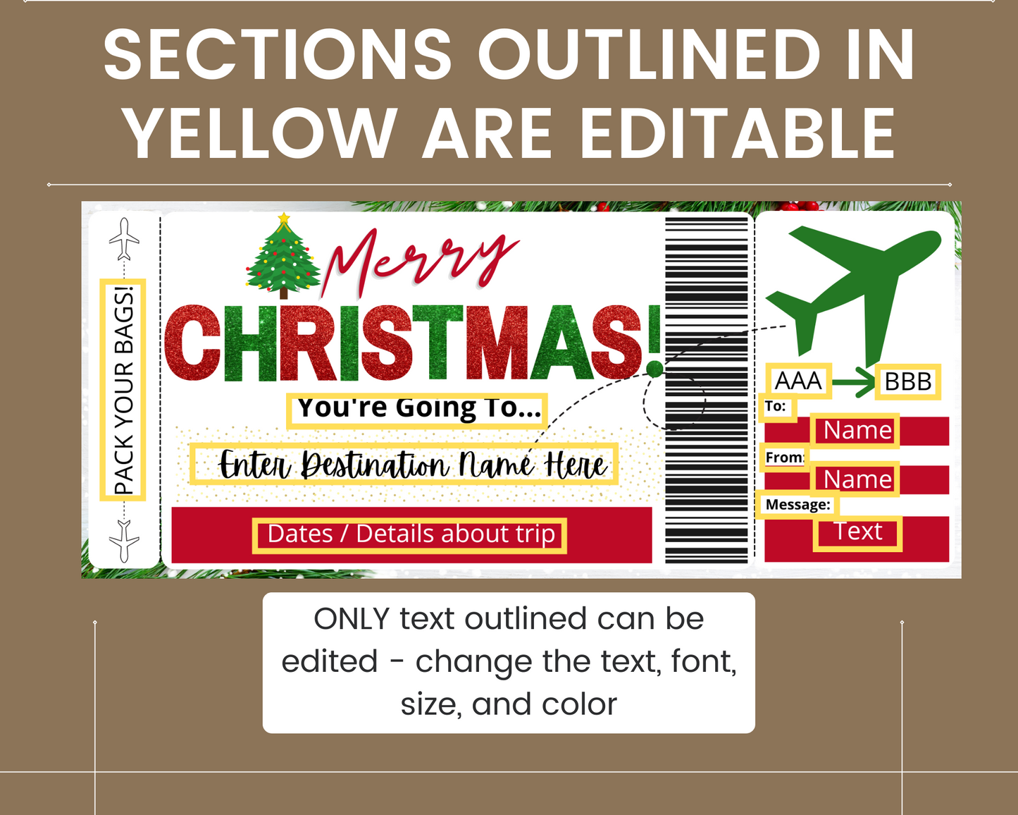 Christmas Surprise Flight Ticket Template