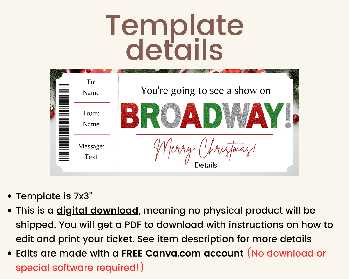 Christmas Broadway Show Ticket Template