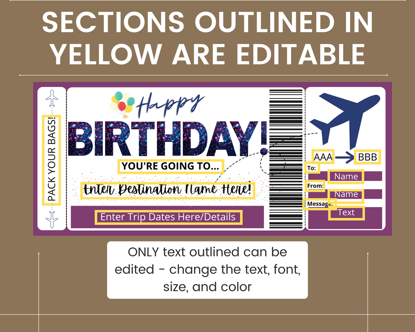 Birthday Surprise Flight Ticket Template