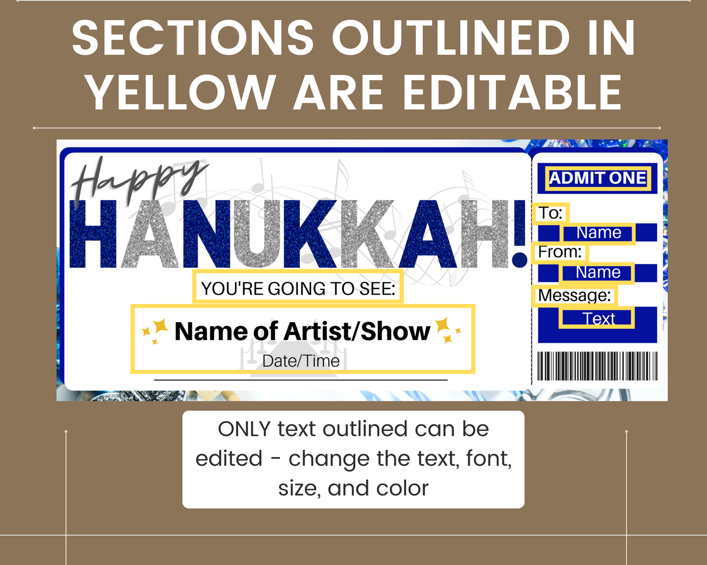 Hanukkah Concert Ticket Gift Template