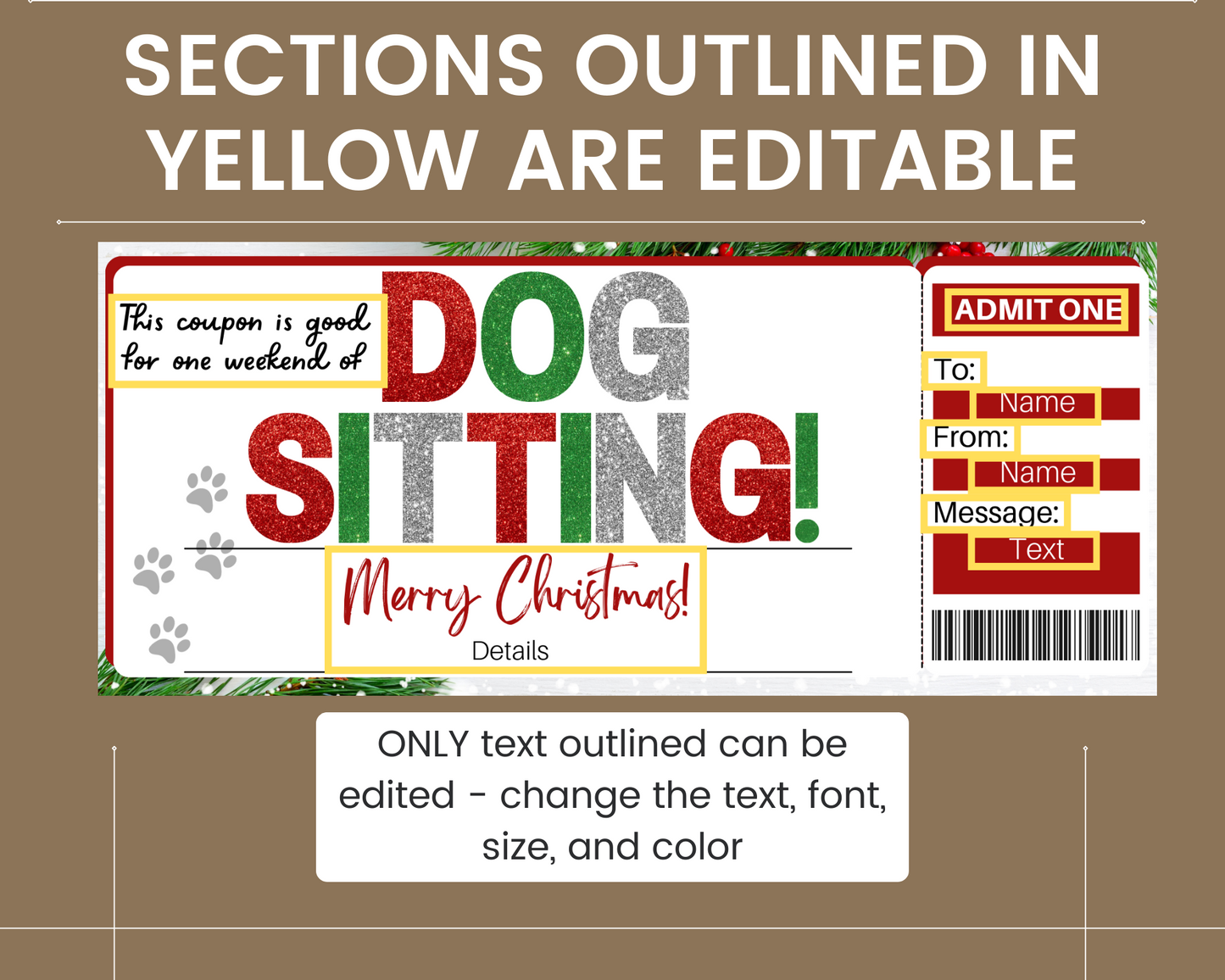 Christmas Dog Sitting Gift Ticket